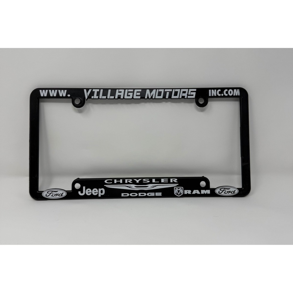 Village Motors Inc License Plate Frame Black Ford Jeep Chrysler Dodge RAM